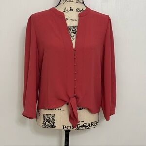 1State Deep Coral Tie-Front Blouse Women M